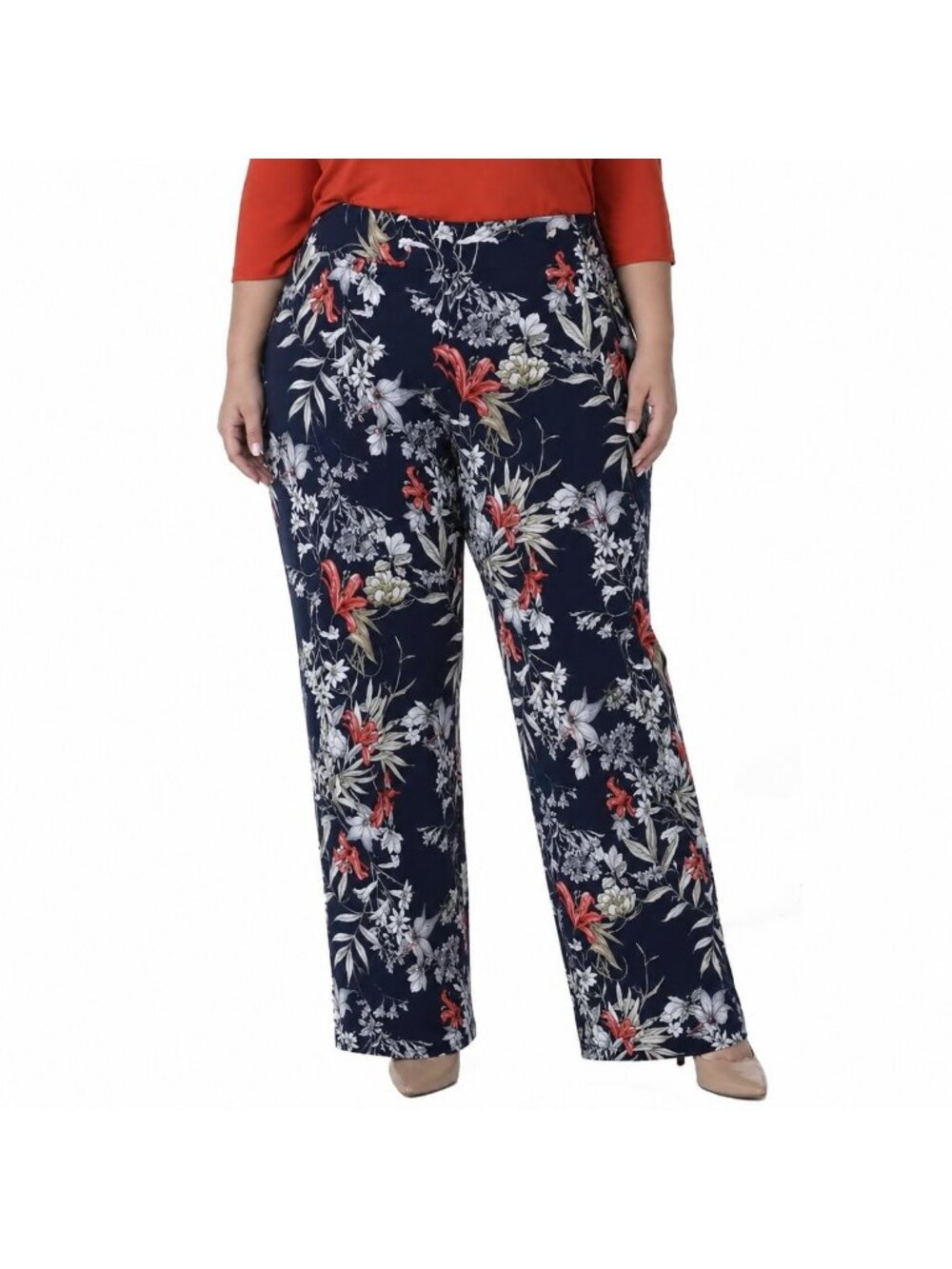 Kim & Co Navy Blue Floral Wide Leg Stretch Pants - XXXL